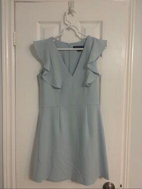 French Connection Light Blue Ruffle V-Neck Mini Dress